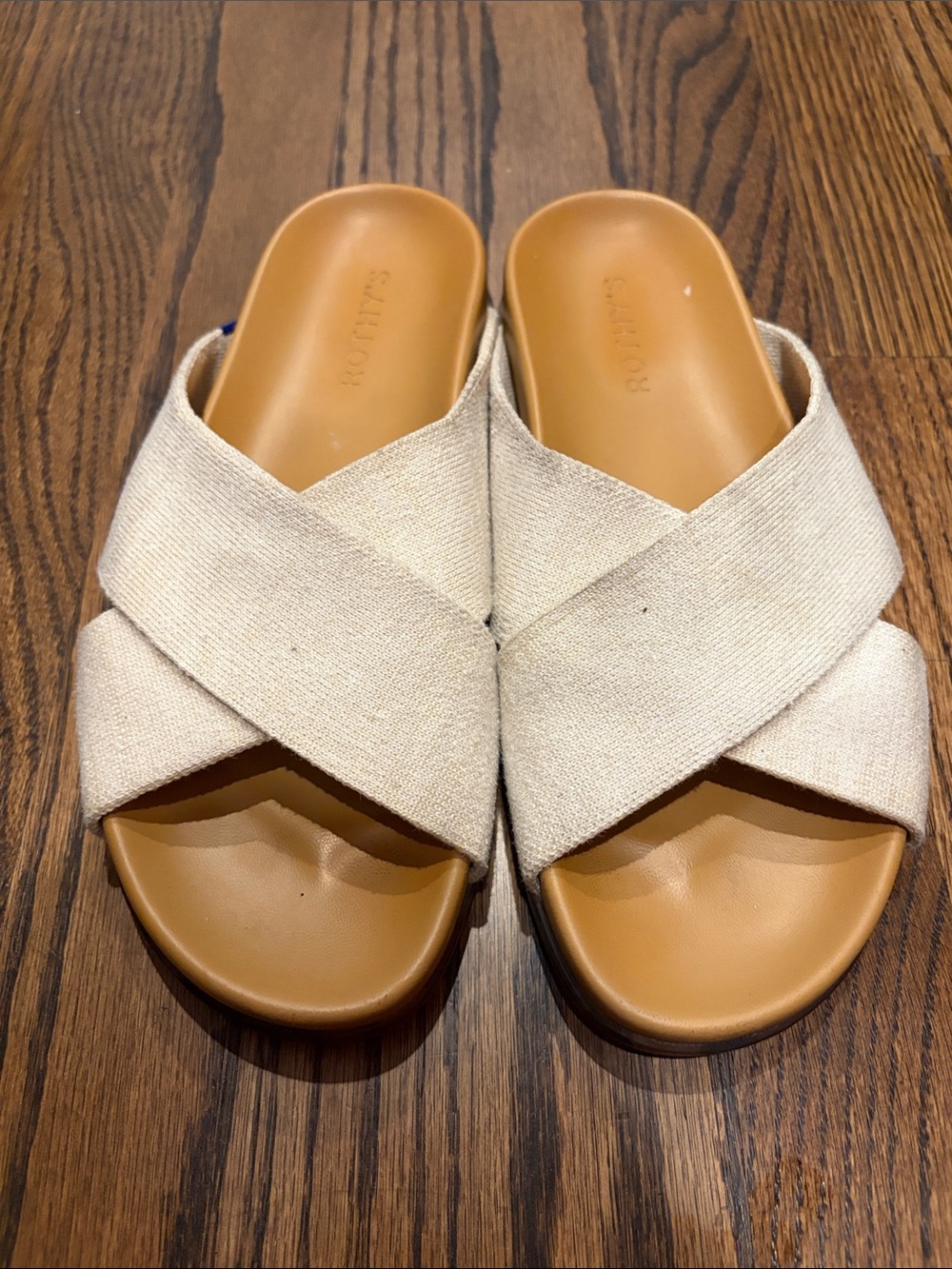 Rothy's Beige Cross-Strap Slide Sandals